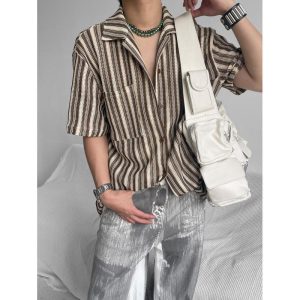 Camisas Hombre | Camisa manga corta con lino Camisas Camisas